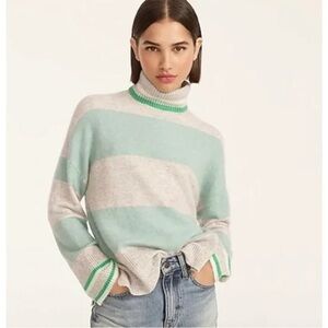 J. Crew Striped Turtleneck Sweater Supersoft Yarn Wool Mint Gray Small BD045